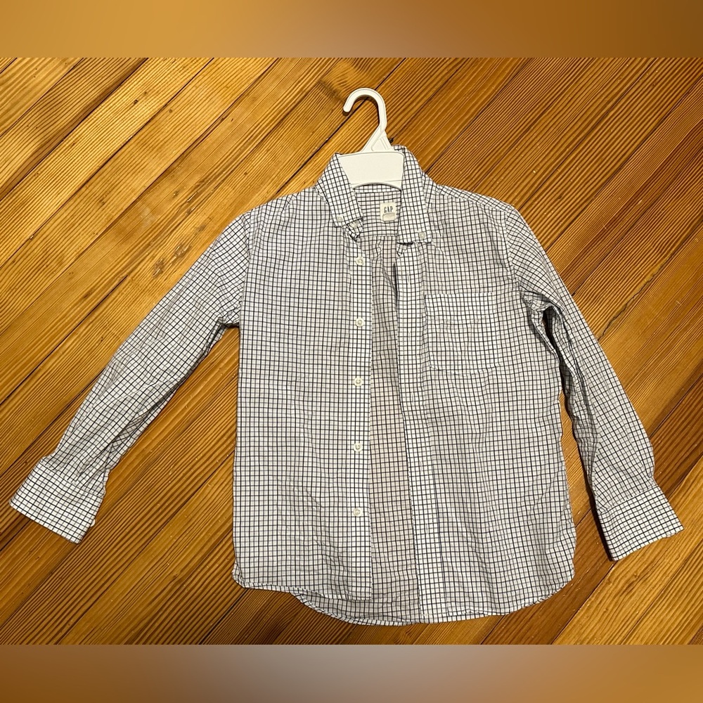 GAP Uniform poplin checkered long sleeve shirt kids M 8